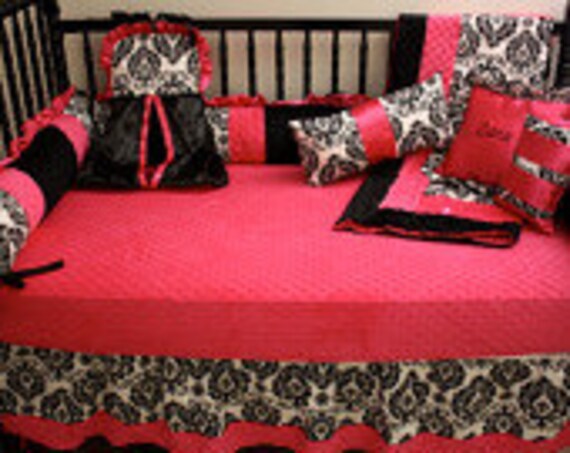 Wow 5 Piece Hot Pink Damask Silk Crib Bedding Free Etsy
