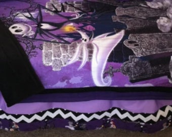 Purple Chevron Black Minky Nightmare Before Christmas Baby Bedding- PERSONALIZED PILLOW