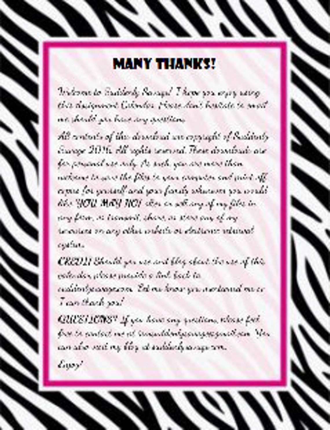 Zebratastic monthly assignment calendar etsy
