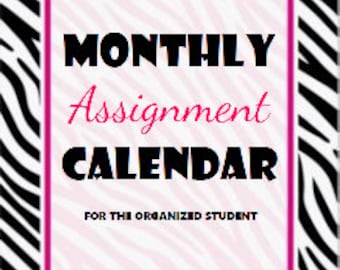 Zebratastic Monthly Assignment Calendar