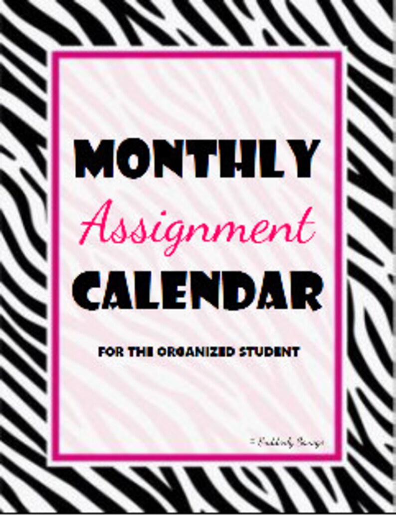 Zebratastic monthly assignment calendar etsy