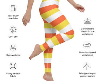 Candy Corn Leggings – Halloween Yoga Pants, Bold Striped Fall Activewear for Women