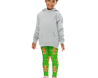 Kids Christmas Leggings – Green Gingerbread Print, Cozy Holiday Outfit