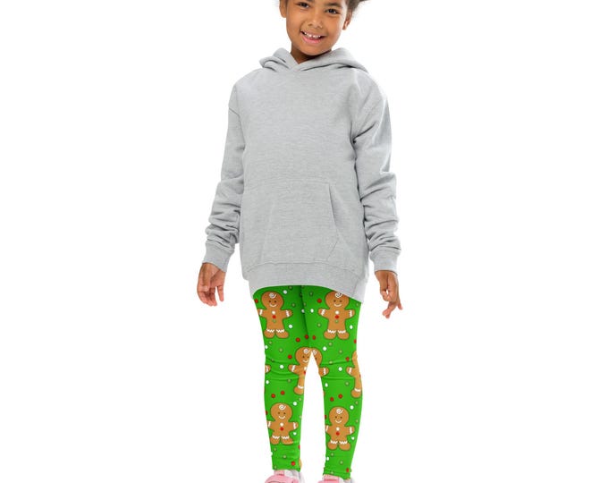 Kids Christmas Leggings – Green Gingerbread Print, Cozy Holiday Outfit