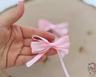 Light Pink Ribbon Hair Bows, Grosgrain Ribbon French Barrettes (Set of 2)