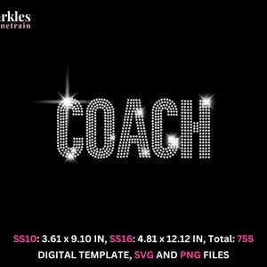 Könnte beinhalten: Schwarzer Hintergrund mit dem Wort "COACH" in funkelnden, silbernen Strasssteinen. Der Text ist der Mittelpunkt, mit Sternen-Effekten um die Buchstaben. Das Bild enthält auch den Text "Sparkles by Junetrain".