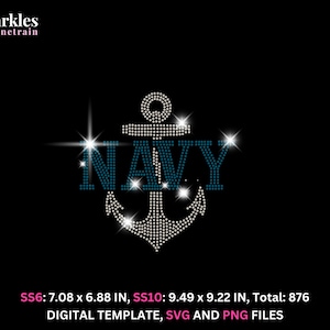 Navy Rhinestone Template Svg | Navy Anchor Service motivation t-shirt Rhinestone Cut File for Shirts, DIY Crafts | SS6 & SS10 SVG, PNG files