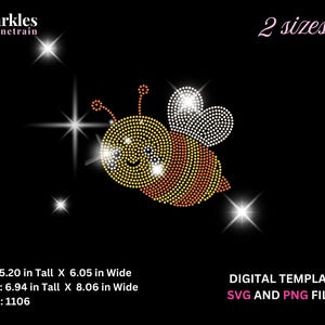 Strassstein-Vorlage mit Biene (SVG/PNG), niedliches Hummel-Design, Frühlingsmotiv, Gartenmotiv, Strass-Transfer für Oster-Shirts, SS6/SS10