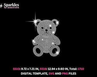 Teddy Bear Rhinestone Template | Cute Bear Rhinestone Cut File for Shirts, Jackets DIY Crafts | SS10 & SS16 SVG, PNG files
