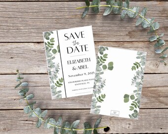 Minimalist Eucalyptus Save the Date/Wedding Invitation/Thank You Template