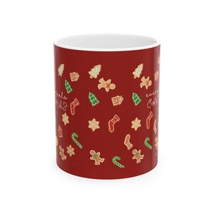 Christmas Cookie Pattern Mug | Ceramic Coffee Mug, Holiday Baking Cookies Design
