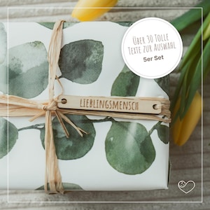 Set van 5 houten cadeaulabels – Gegraveerde labels met uw gewenste tekst – Gepersonaliseerde houten cadeaudecoratie