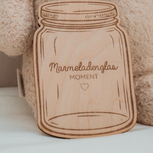 Biglietto di auguri in legno con pietra miliare, barattolo di marmellata, incisione laser "Momento nel barattolo di marmellata", accessorio in legno per la fotografia di un neonato, regalo di nascita