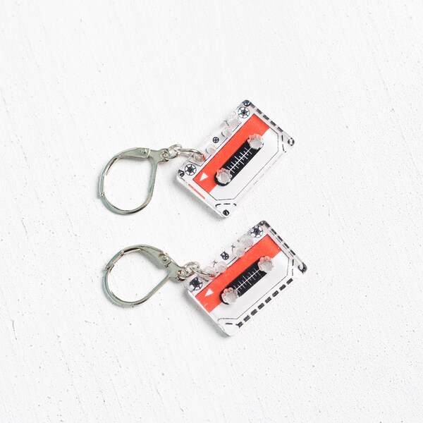 80s Red and Black Cassette Tape - Dangle Earrings