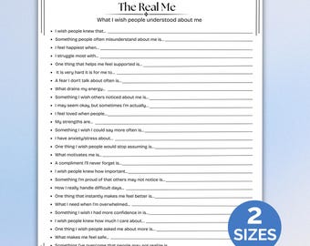 The Real Me Worksheet, All About Me, Family Therapy, Self-Reflection, What I Wish People Understood About Me, Journal Prompts