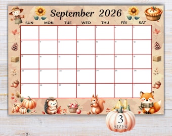 September 2026 Calendar Printable, Monthly Planner Calendar, Annotate on iPad or Tablet, Desk Calendar