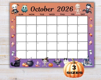 October 2026 Calendar Printable, Monthly Planner Calendar, Annotate on iPad or Tablet, Desk Calendar
