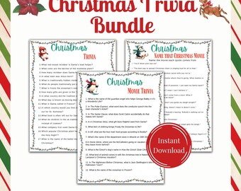 Kerst Triva Games-bundel afdrukbaar, Friendsmas Trivia Games, Trivia Games voor de feestdagen, Kerstfeestspellen