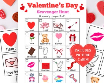 Valentine's Day Scavenger Hunt for Kids, Valentines Treasure Hunt