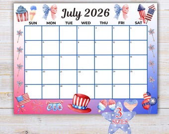 July 2026 Calendar Printable, Monthly Planner Calendar, Annotate on iPad or Tablet, Desk Calendar