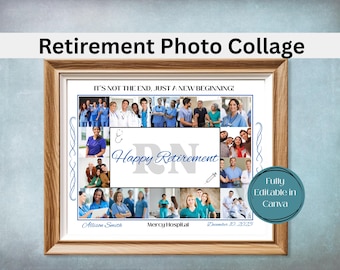 Nurse Retirement Photo Collage Template: Editable Canva Gift (Digital Download, 10x8, 11x8.5, 14x11)