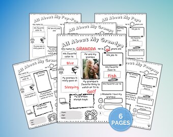 All About My Grandpa Printable, Personalized Gift for Grandpa, Grandparents Day gift, Grandpa, Papa, Pawpaw, Pop-pop, Grandad, Gramps
