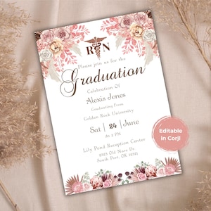 Editable Nurse Graduation Party Invitation Printable, Nursing Graduation Invitation, College Graduation Invite, RN Graduate