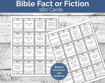 Bible Fact or Fiction Printable Game, Church Games, Christian Family Games, True or False Bible Trivia Cards, Youth Group Activity