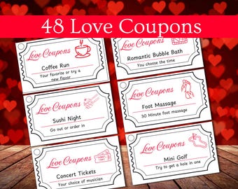 Love Coupons Book Printable For Him For Her, Date Night Coupons, Valentine's Coupons, Boyfriend Gift, Girlfriend, 1st Anniversary Paper Gift