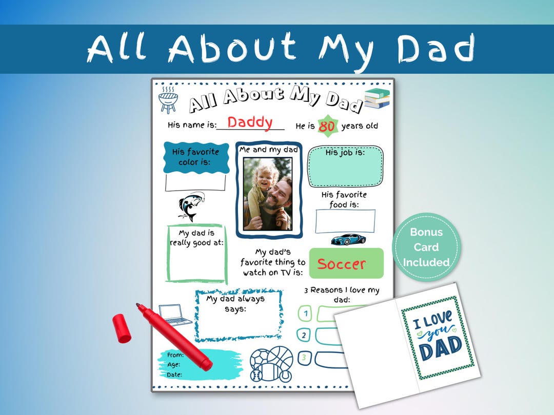 Printable DIY Gift for Dad, All About My Dad Printable Gift From Kids ...