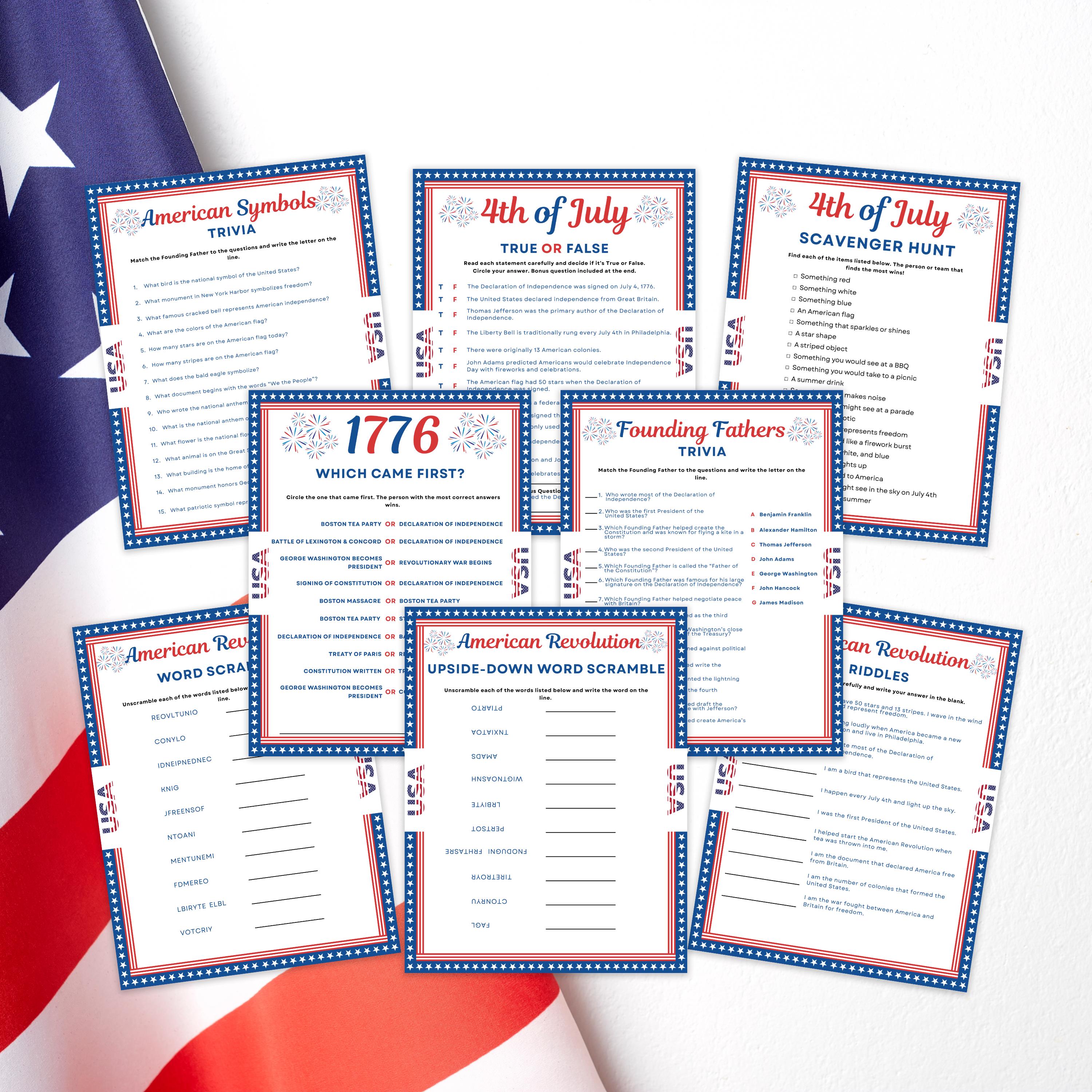 250 Years Game Bundle, July 4th Games Printable, 250th Anniversary ...