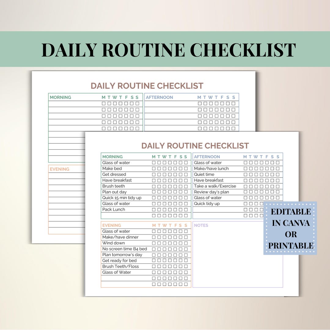 Editable Daily Routine Checklist, Daily Routine Printable, Daily Habit ...