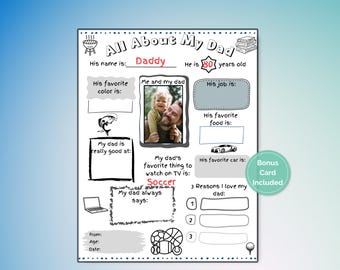 All About My Dad Printable Gift from Kids, Father's Day Gift, Birthday Gift Dad, Father's Day Questionnaire, Printable DIY Gift for Dad
