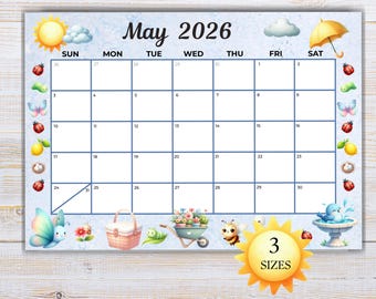 May 2026 Calendar Printable, Monthly Planner Calendar, Annotate on iPad or Tablet, Desk Calendar