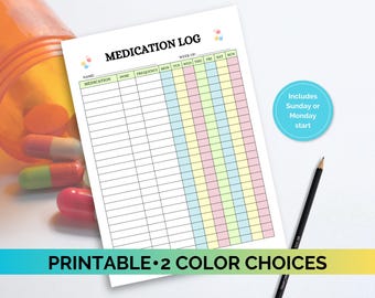 Registro diario de medicación: registro semanal imprimible (A4/Carta)