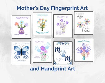 Printable Mother's Day Keepsake Fingerprint Handprint Art BUNDLE, Mothers Day Handprint Printable Craft, Mothers Day Toddler Preschool Craft