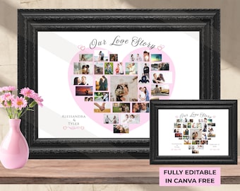 Modello modificabile per collage di foto a forma di cuore, cornice per foto a forma di cuore, regalo per anniversario di matrimonio, regalo di San Valentino per lui