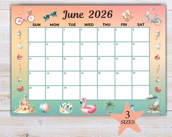June 2026 Calendar Printable, Monthly Planner Calendar, Annotate on iPad or Tablet, Desk Calendar