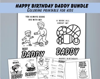Happy Birthday Daddy Coloring Card Printable from son from daughter, Daddy Birthday Gift, Daddy Coloring Card from kids, Coloring Pages