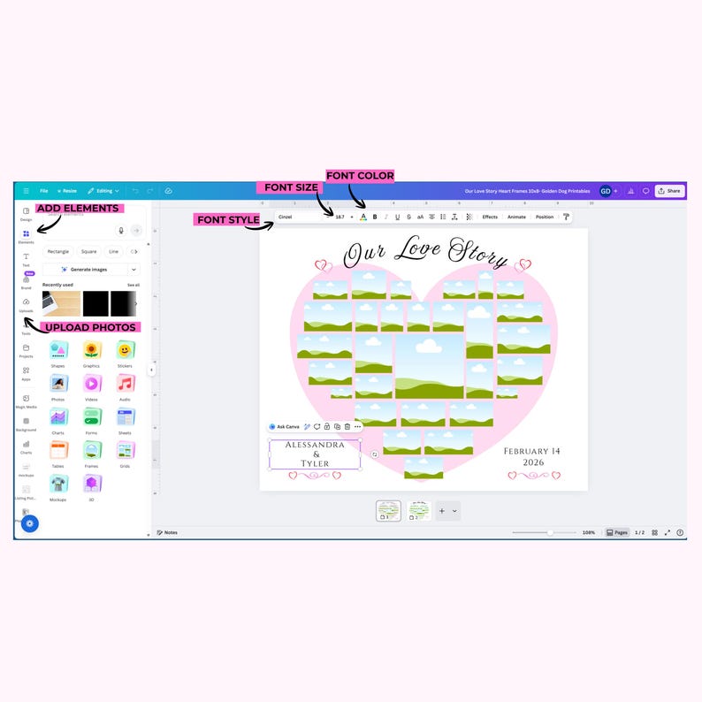 Heart Picedit Editable Heart Photo Collage Template, Heart Photo Frame, Anniversary ...