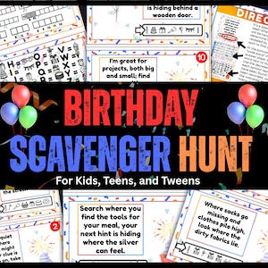 Birthday Scavenger Hunt Indoor Printable for Kids Teens Tweens, Treasure Hunt, Birthday Party Games