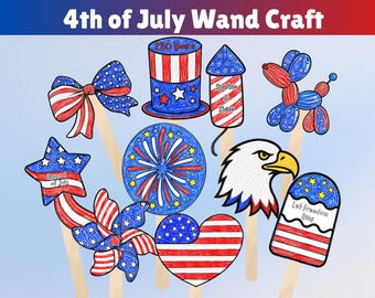 4th of July Coloring Crafts for Kids Printable, Independence Day coloring craft, Fourth of July Fan Craft, USA 250 years Coloring Pages