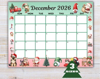 December 2026 Calendar Printable, Monthly Planner Calendar, Annotate on iPad or Tablet, Desk Calendar