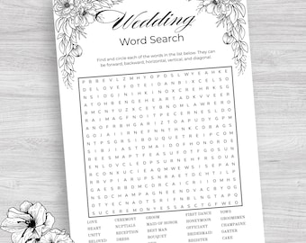 Wedding Word Search, Wedding Table Games, Word Find, Bridal Shower Games
