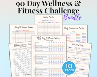 90 Tage Wellness & Fitness Challenge Tracker zum Ausdrucken, Fitness- und Gesundheitsplaner, Habit Tracker