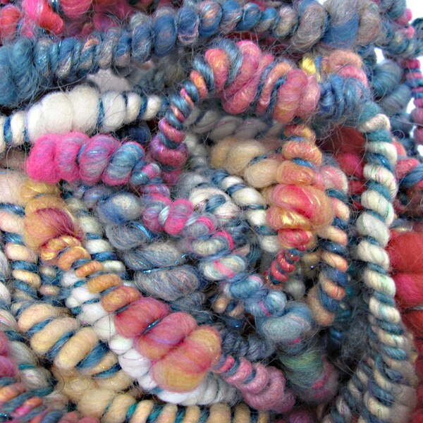 Stacked coil yarn - super coils - handspun yarn - coiled yarn - art yarn - novelty yarn