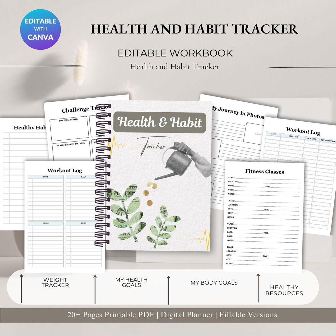 Health and Habit Tracker | Wellness & Daily Habit Planner | Printable ...