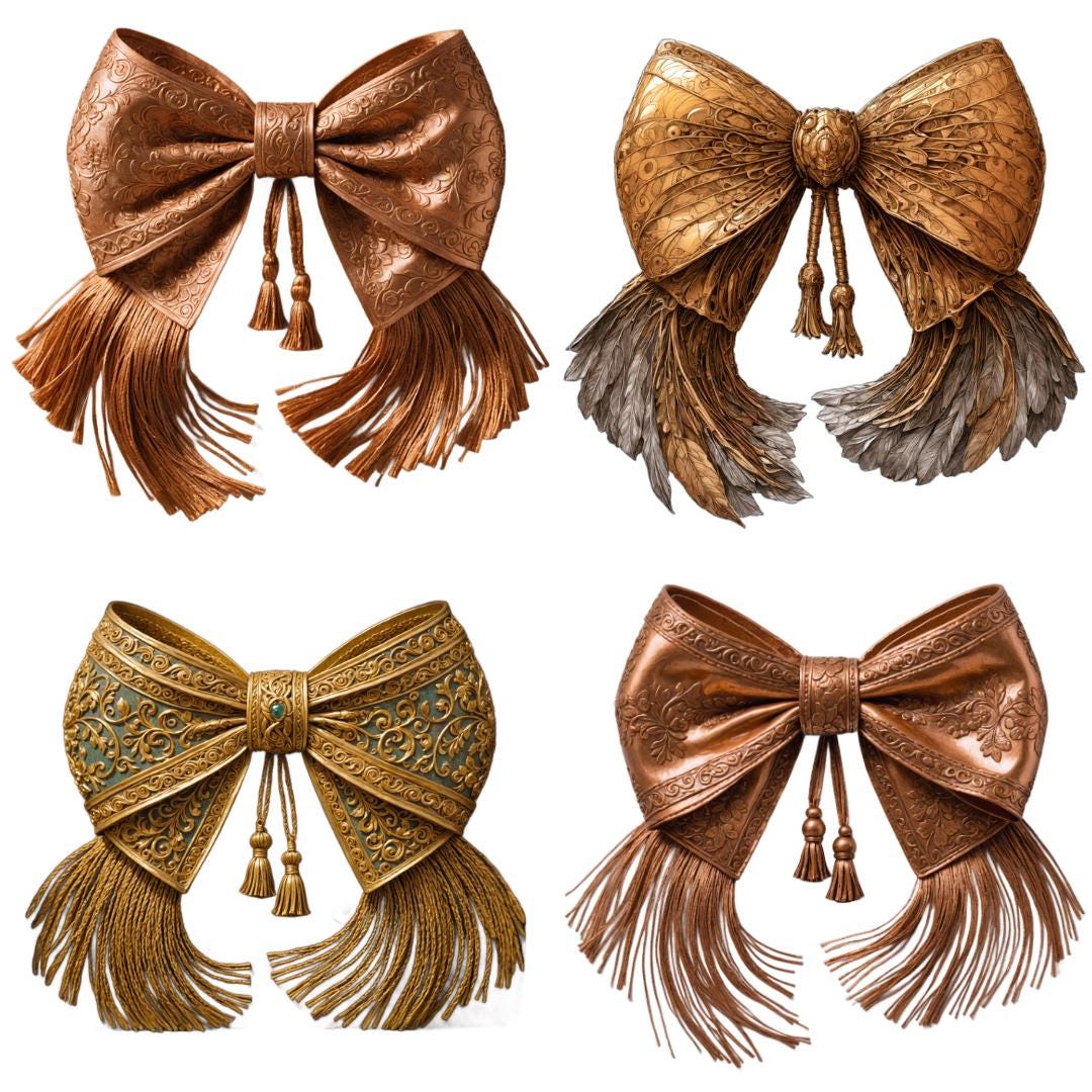 Small Rustic Bows Western Boho 12 Bows PNG Set. Leather and Country Style Bow for Cowboy ...