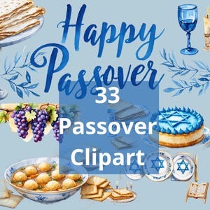 Clipart di Pasqua Digital Download Art - 33 file di arte ad acquerello Bundle per download immediato - Arte ebraica modificabile Festa