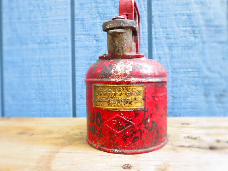 Antique Red Metal Oil Can Justrite Mfg Company Chicago Etsy